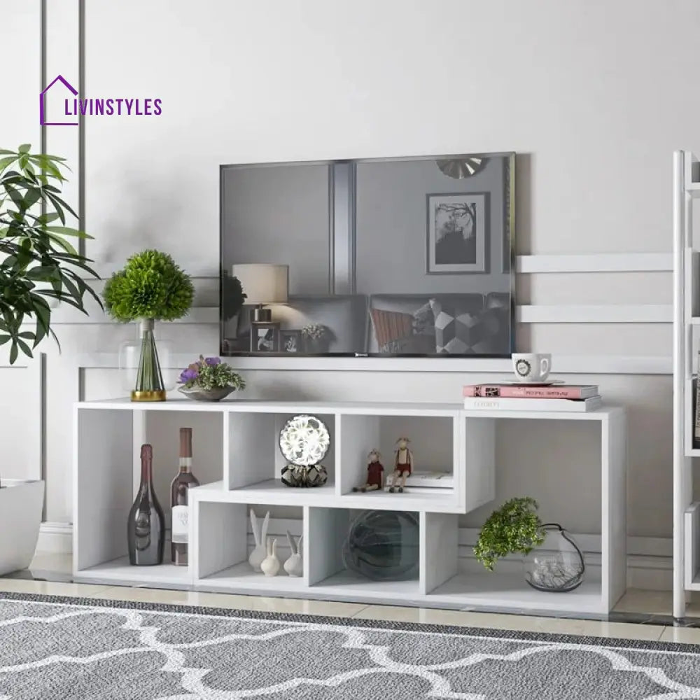 Willow White Finish Tv Unit Stand for Living Room