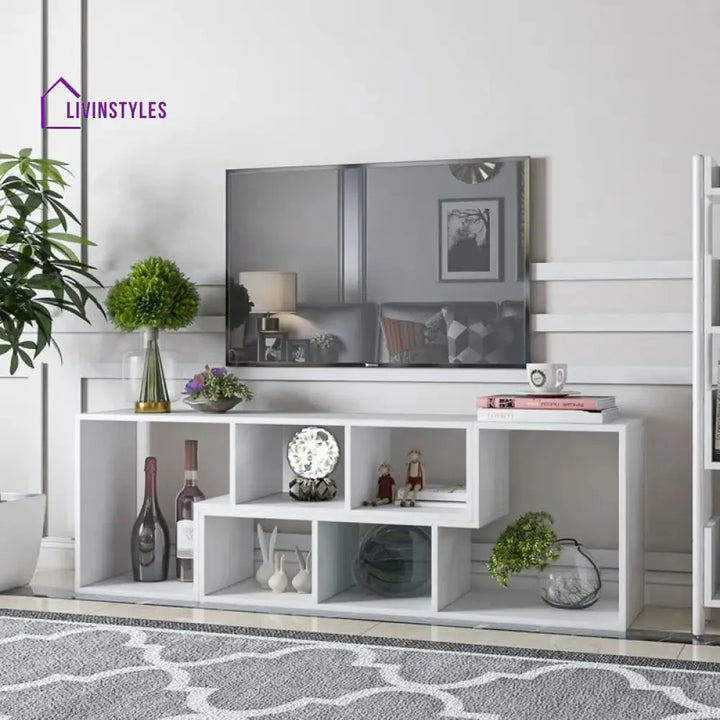 Willow White Finish Tv Unit Stand for Living Room