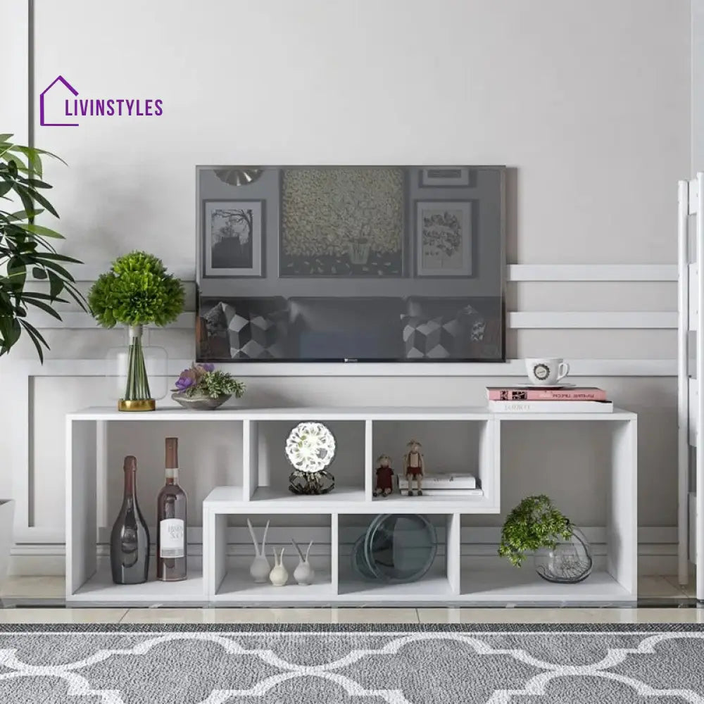 Willow White Finish Tv Unit Stand for Living Room