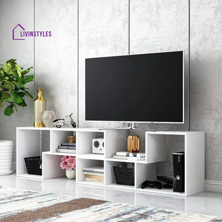 Willow White Finish Tv Unit Stand for Living Room