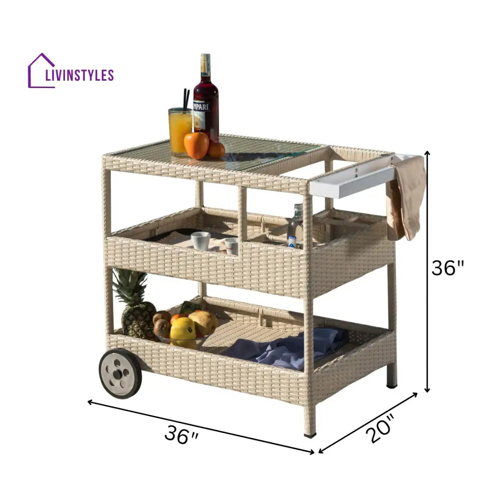 Winf Outdoor Patio Bar Serving Cart (Cream) - Wicker