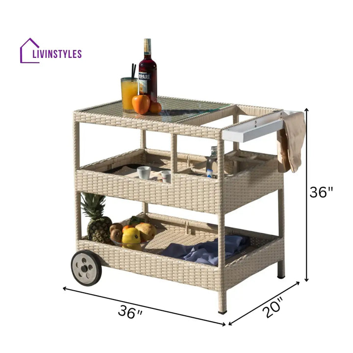 Winf Outdoor Patio Bar Serving Cart (Cream) - Wicker