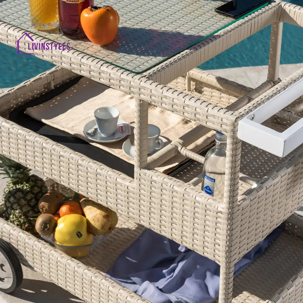 Winf Outdoor Patio Bar Serving Cart (Cream) - Wicker