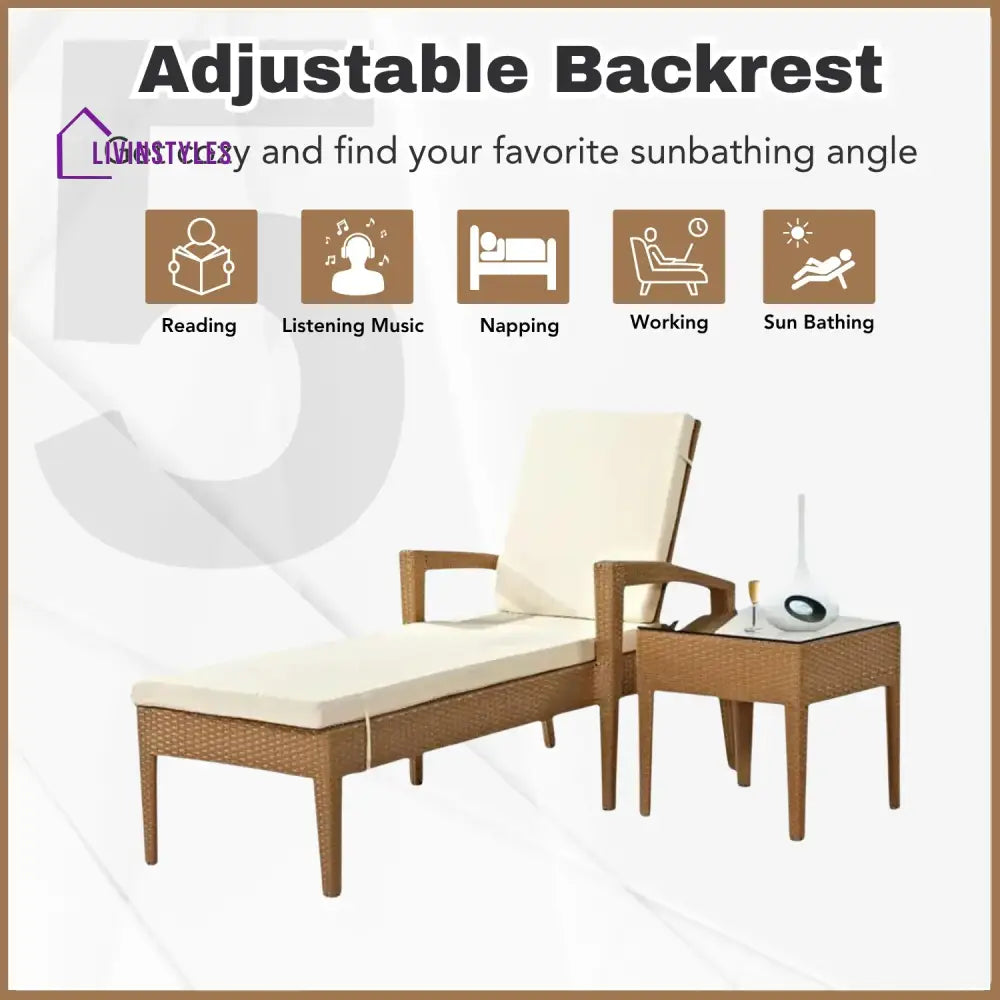 Winslet Outdoor Wicker Lounge Chair With Side Table - Lounger Set