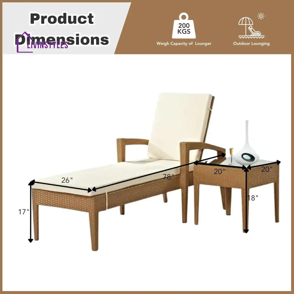 Winslet Outdoor Wicker Lounge Chair With Side Table - Lounger Set