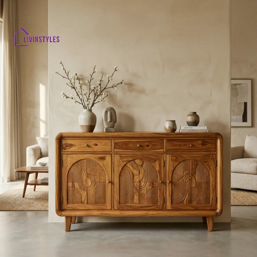 Wiremu Sheesham Wood Cabinet and Sideboard (Honey Finish)