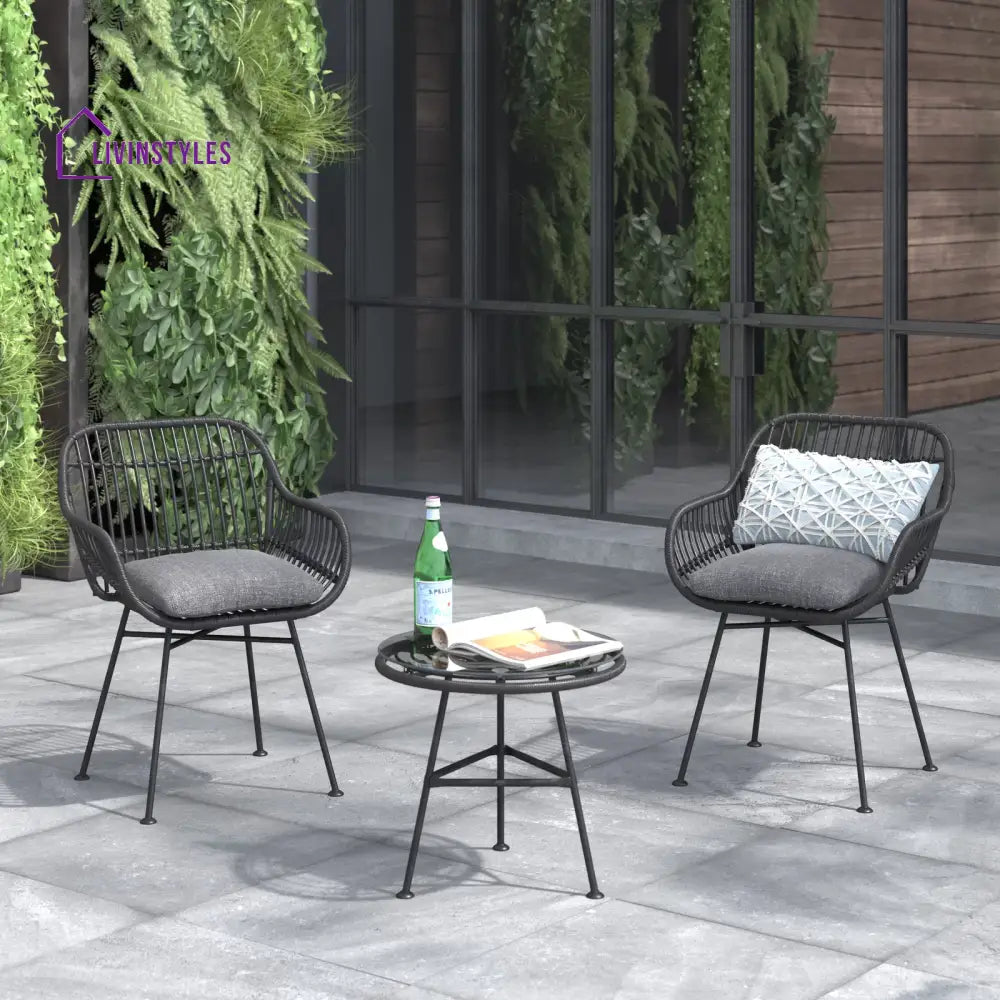Wise Outdoor Patio Seating Set 2 Chairs and 1 Table Set (Black) - Coffee Table Sets