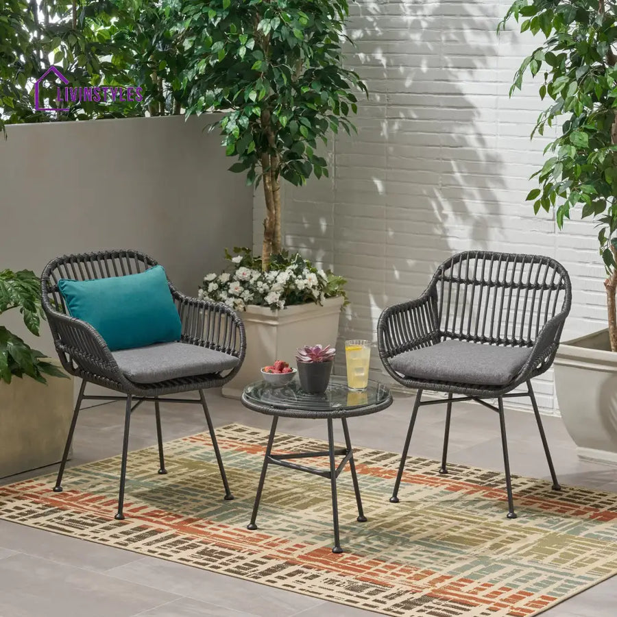 Wise Outdoor Patio Seating Set 2 Chairs and 1 Table Set (Black) - Coffee Table Sets