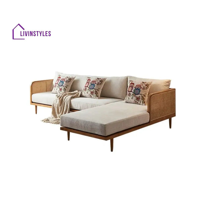 Wisha Solid Wood L Shaped Sofa for Living Room