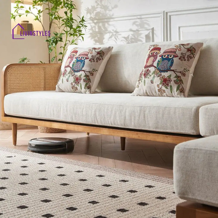 Wisha Solid Wood L Shaped Sofa for Living Room