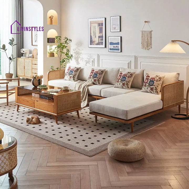 Wisha Solid Wood L Shaped Sofa for Living Room