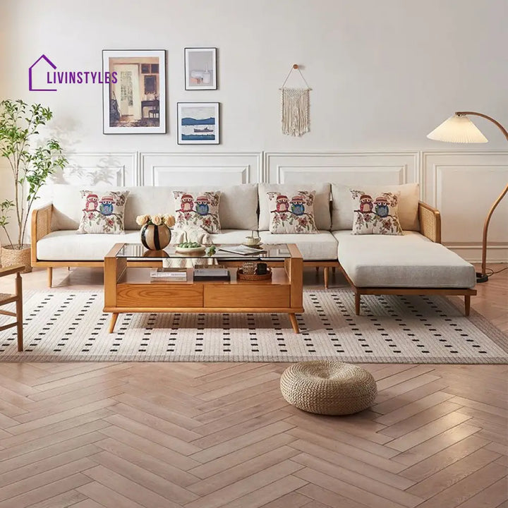 Wisha Solid Wood L Shaped Sofa for Living Room