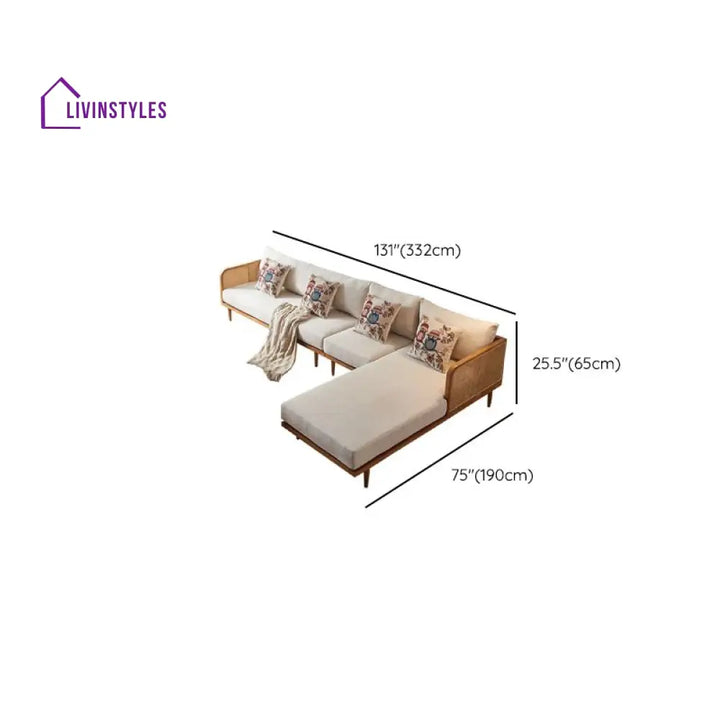 Wisha Solid Wood L Shaped Sofa for Living Room
