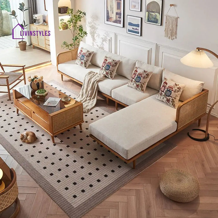 Wisha Solid Wood L Shaped Sofa for Living Room
