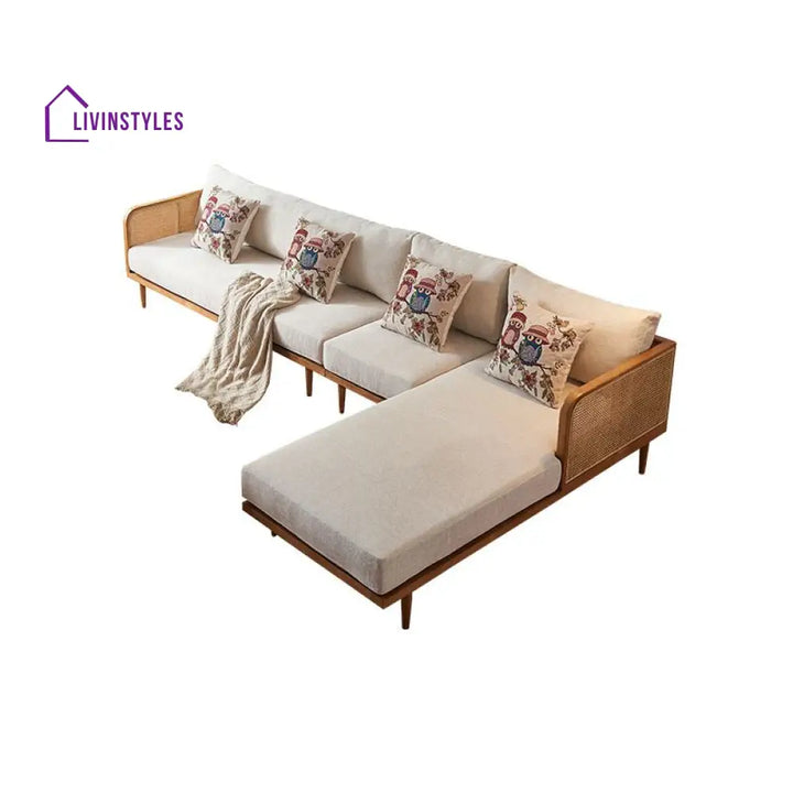 Wisha Solid Wood L Shaped Sofa for Living Room