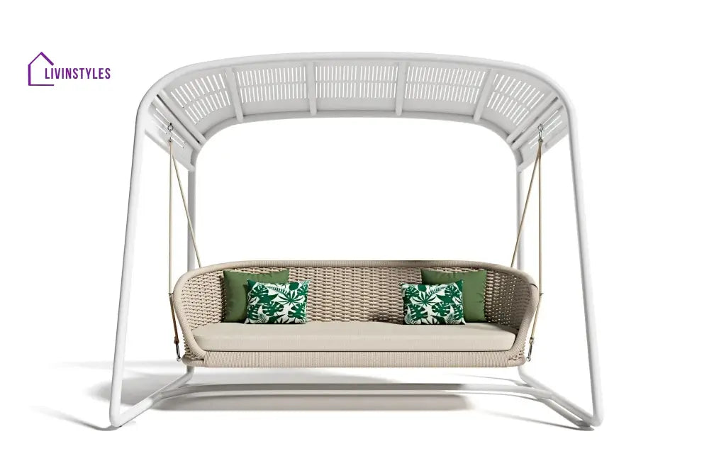 Wobble Double Seater Hanging Swing With Stand For Balcony Garden Swing (White + Beige) - Swings