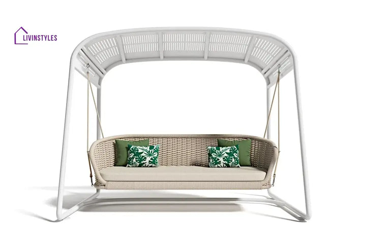 Wobble Double Seater Hanging Swing With Stand For Balcony Garden Swing (White + Beige) - Swings