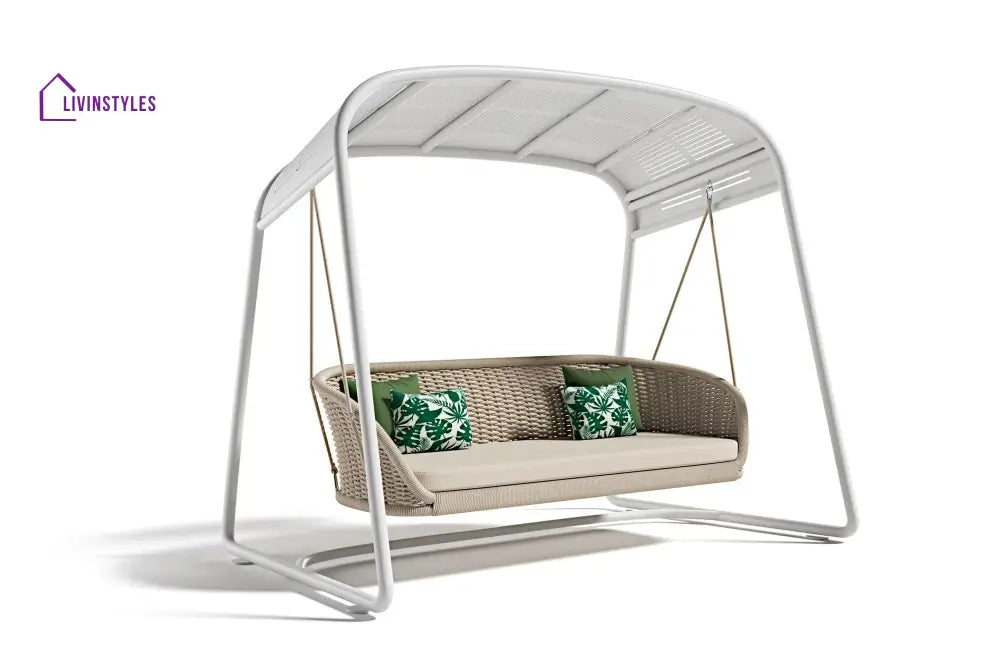 Wobble Double Seater Hanging Swing With Stand For Balcony Garden Swing (White + Beige) - Swings