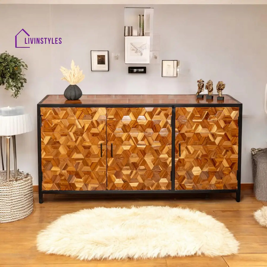 Woodcraft Solid Old Recycled Teak and Acacia Wood Sideboard with Iron Frame 160 cm