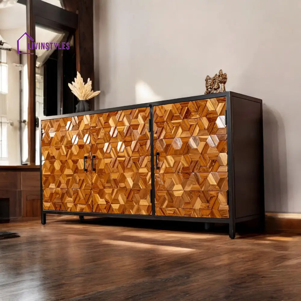 Woodcraft Solid Old Recycled Teak and Acacia Wood Sideboard with Iron Frame 160 cm