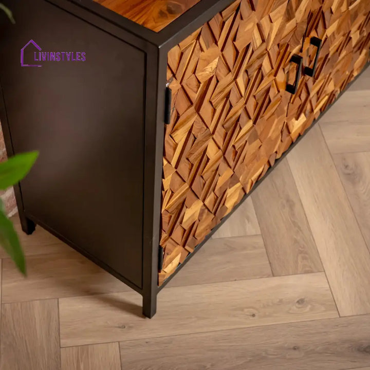 Woodcraft Solid Old Recycled Teak and Acacia Wood Sideboard with Iron Frame 160 cm