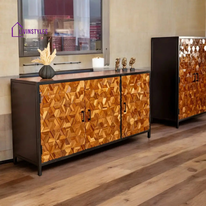 Woodcraft Solid Old Recycled Teak and Acacia Wood Sideboard with Iron Frame 160 cm
