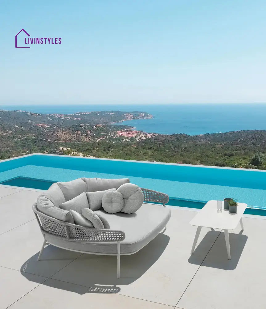 Woonder Outdoor Poolside Sunbed With Cushion Daybed (Grey) Braided & Rope - Sunbed