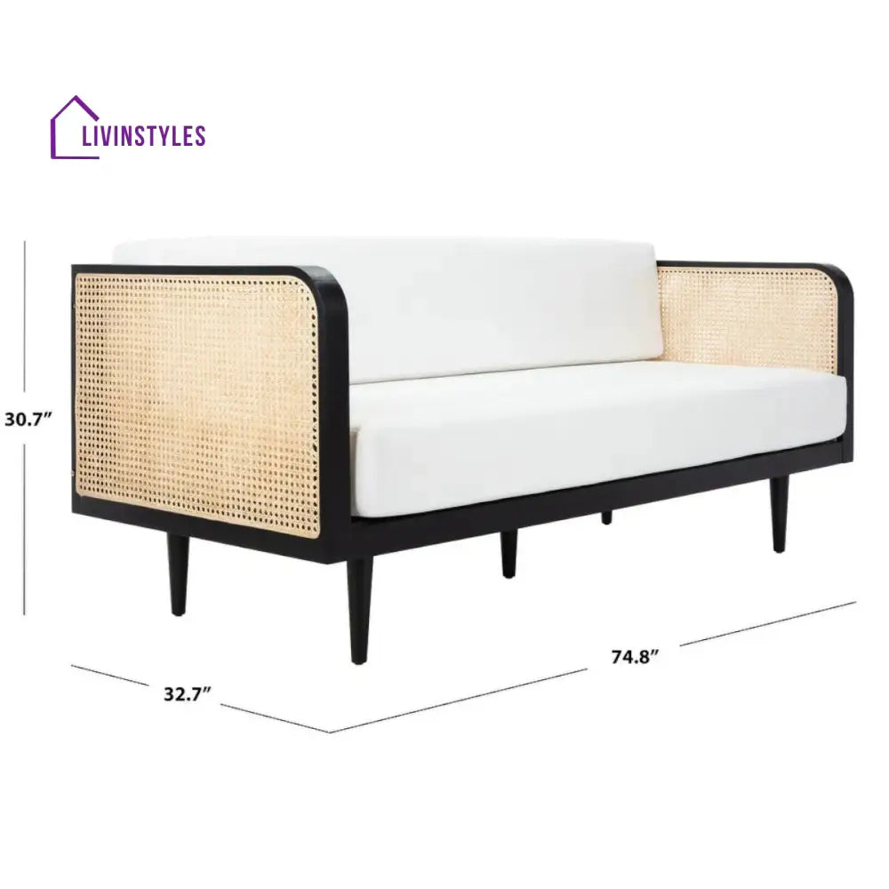 Xalina Solid Teak Wood & Rattan 3 Seater Sofa