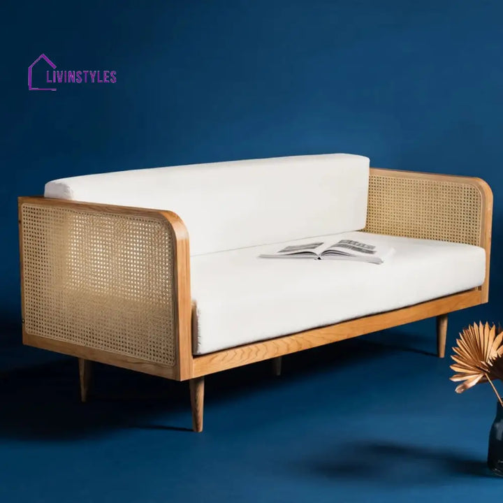 Xalina Solid Teak Wood & Rattan 3 Seater Sofa Natural