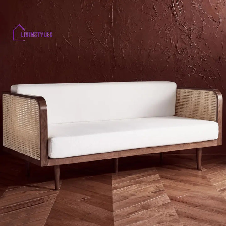 Xalina Solid Teak Wood & Rattan 3 Seater Sofa Walnut