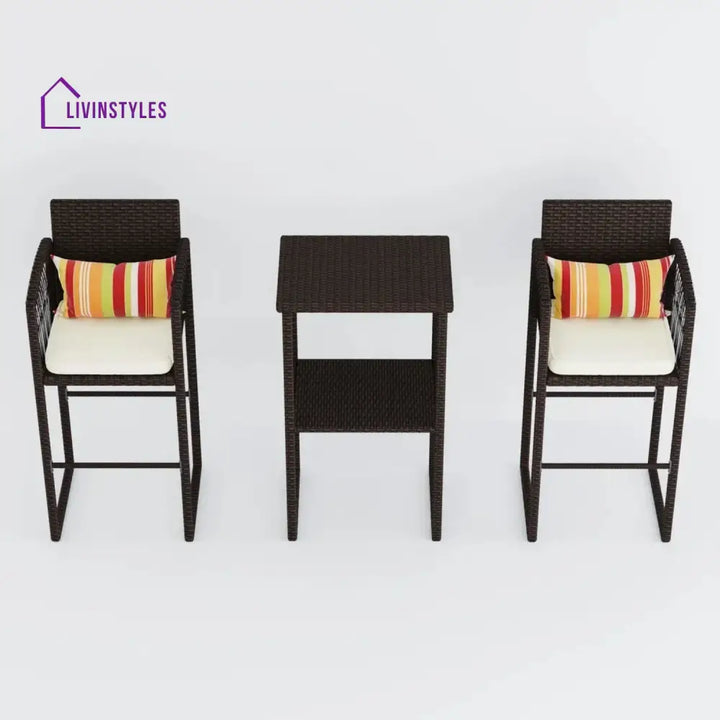 Xaveria Outdoor Rattan Wicker Bar Set With 2-Tier Table - Bar Set