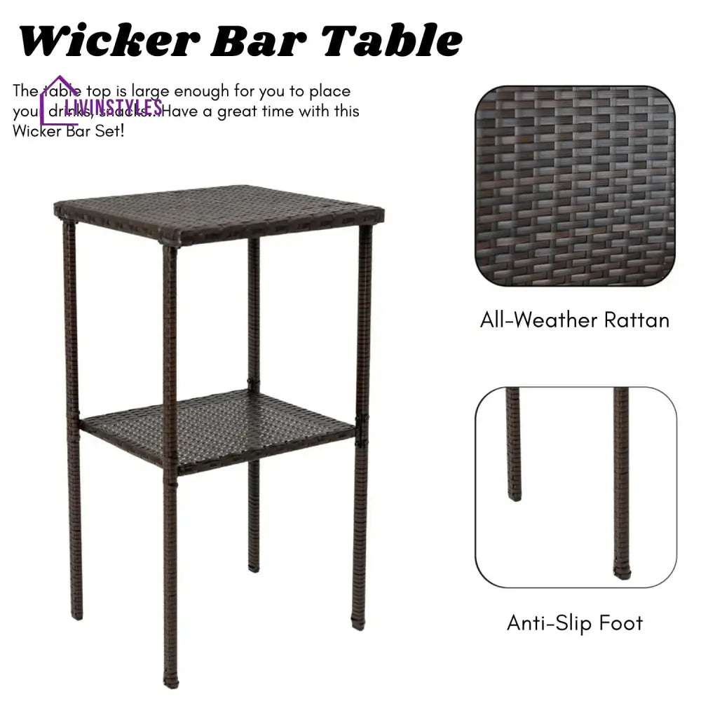 Xaveria Outdoor Rattan Wicker Bar Set With 2-Tier Table - Bar Set