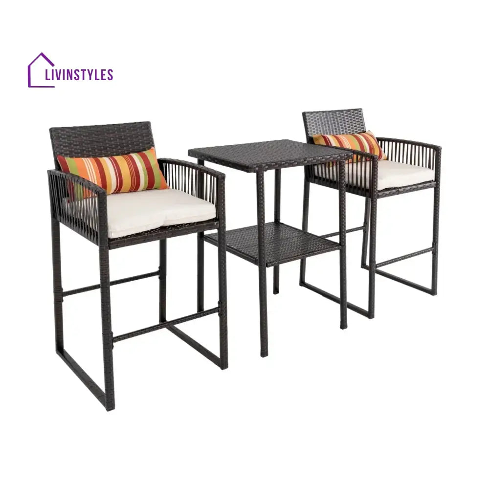 Xaveria Outdoor Rattan Wicker Bar Set With 2-Tier Table - Bar Set