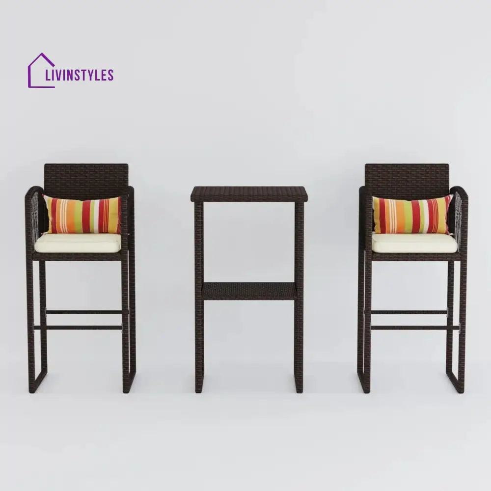 Xaveria Outdoor Rattan Wicker Bar Set With 2-Tier Table - Bar Set
