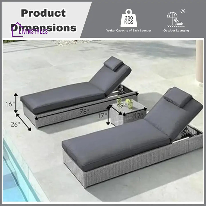Xavia Outdoor Wicker Lounge Chairs Set of 2 With Side Table - Lounger Set