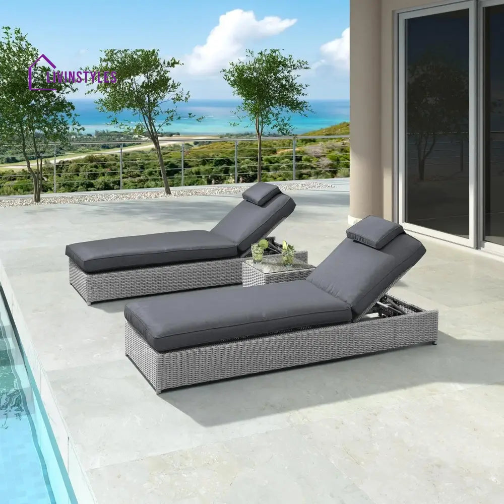 Xavia Outdoor Wicker Lounge Chairs Set of 2 With Side Table - Lounger Set
