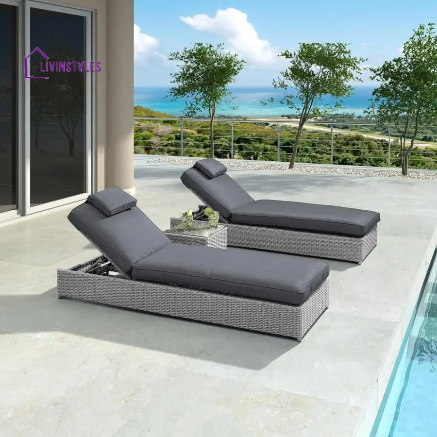 Xavia Outdoor Wicker Lounge Chairs Set of 2 With Side Table - Lounger Set