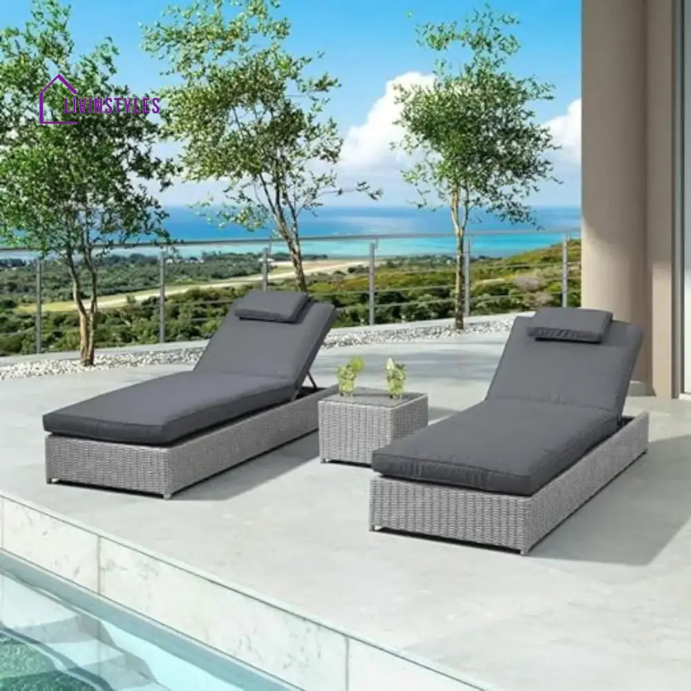 Xavia Outdoor Wicker Lounge Chairs Set of 2 With Side Table - Lounger Set