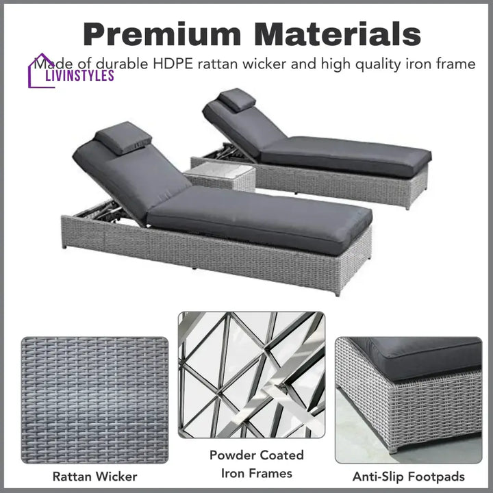 Xavia Outdoor Wicker Lounge Chairs Set of 2 With Side Table - Lounger Set