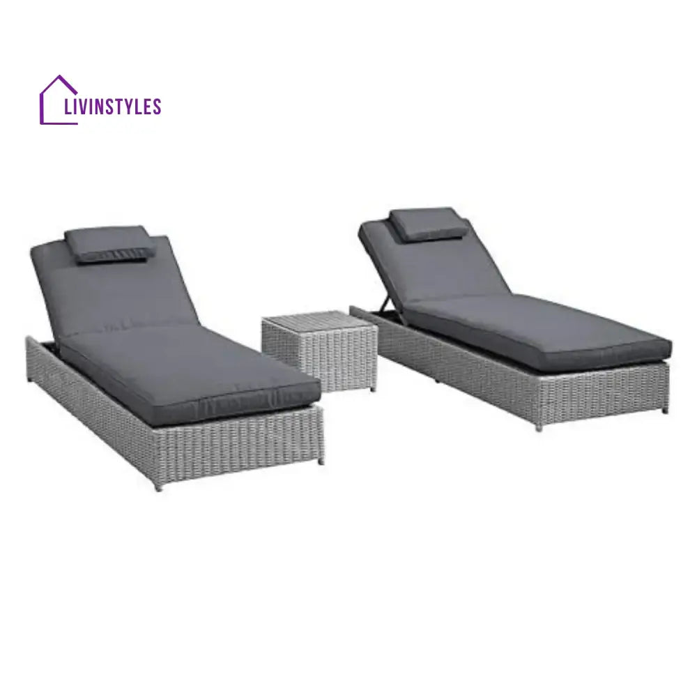 Xavia Outdoor Wicker Lounge Chairs Set of 2 With Side Table - Lounger Set