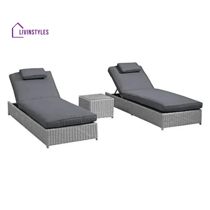 Xavia Outdoor Wicker Lounge Chairs Set of 2 With Side Table - Lounger Set