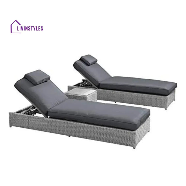Xavia Outdoor Wicker Lounge Chairs Set of 2 With Side Table - Lounger Set