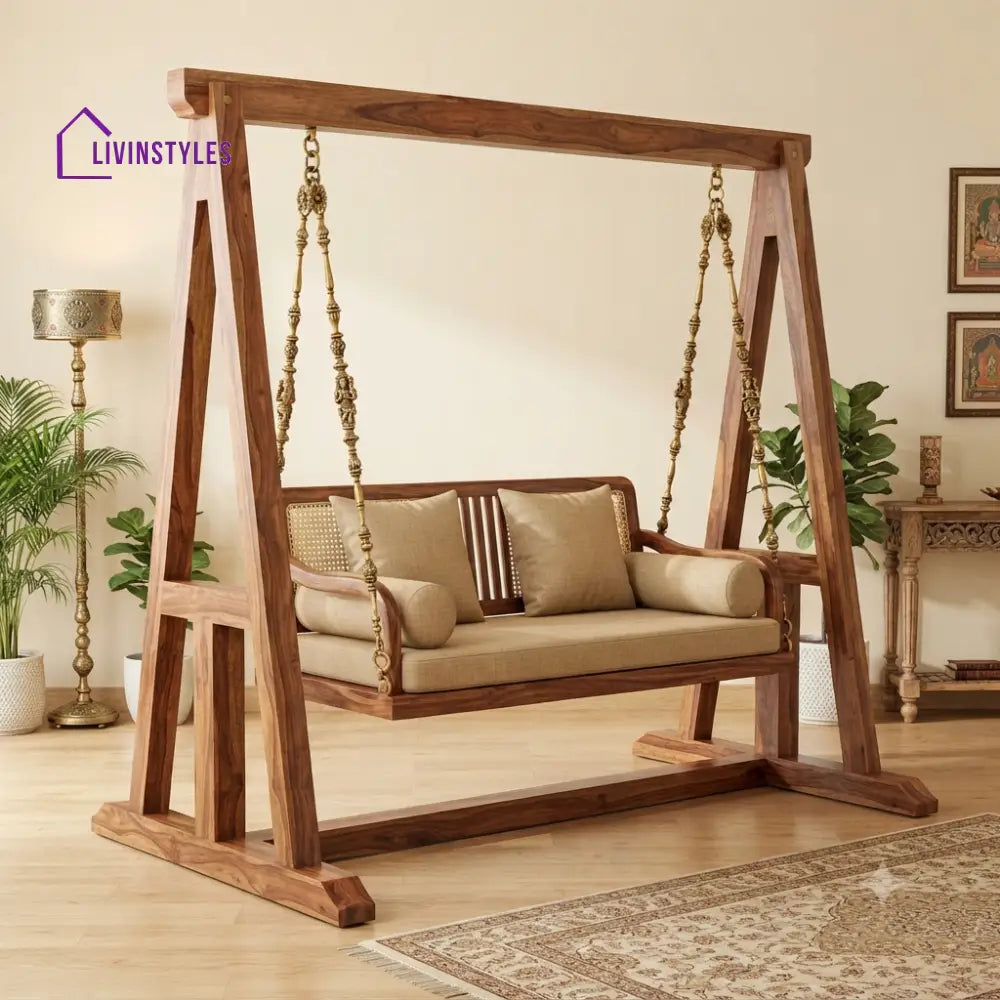 Xavier 2 Seater Wooden Swing for Home | Wooden Jhula for home