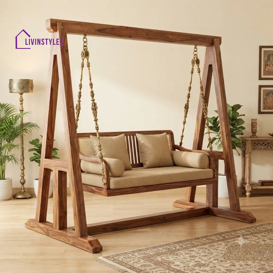 Xavier 2 Seater Wooden Swing for Home | Wooden Jhula for home