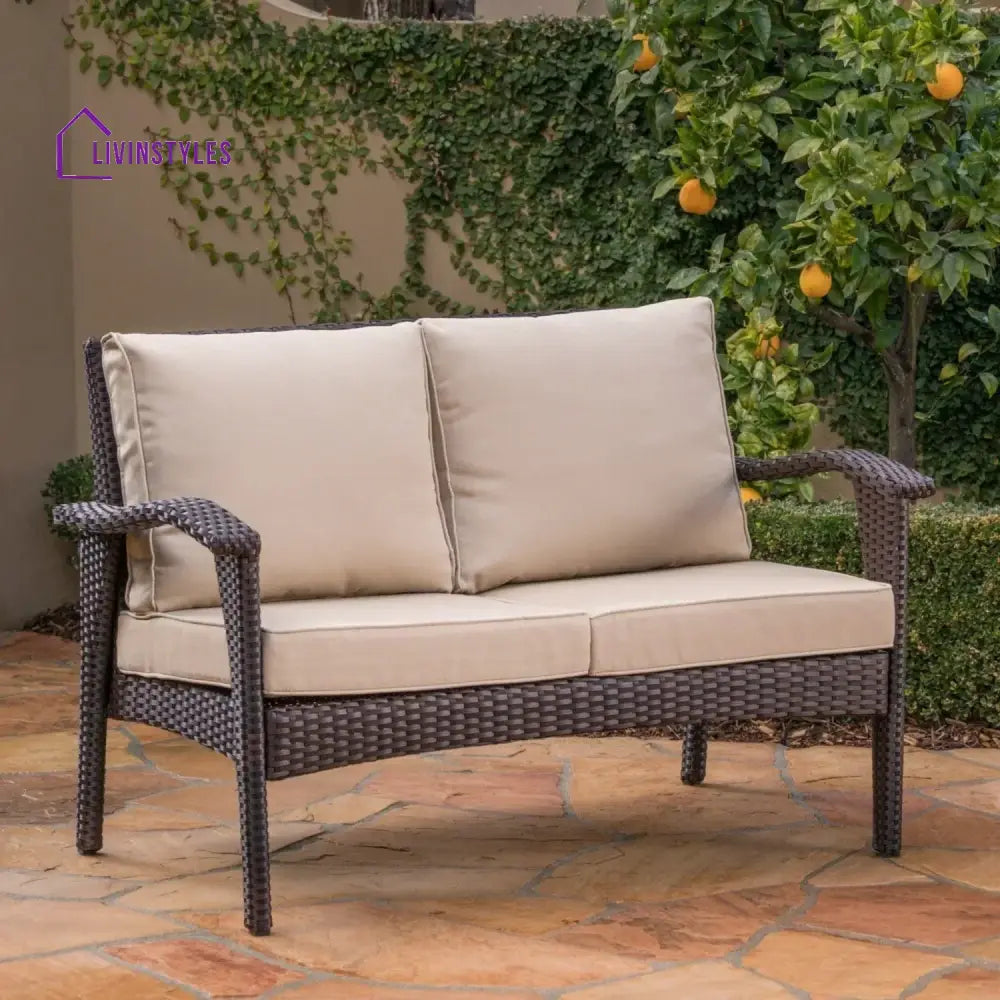 Xenia Outdoor Rattan Wicker 1-Piece Loveseat Sofa - Sofa Set