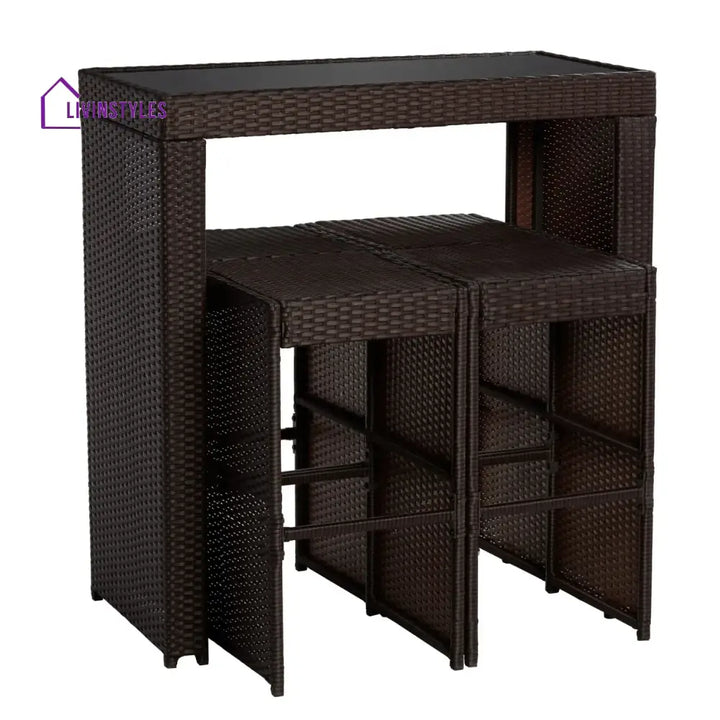Xia 5-Piece Outdoor Rattan Wicker Bar Set with Glass Top Table - Bar Set