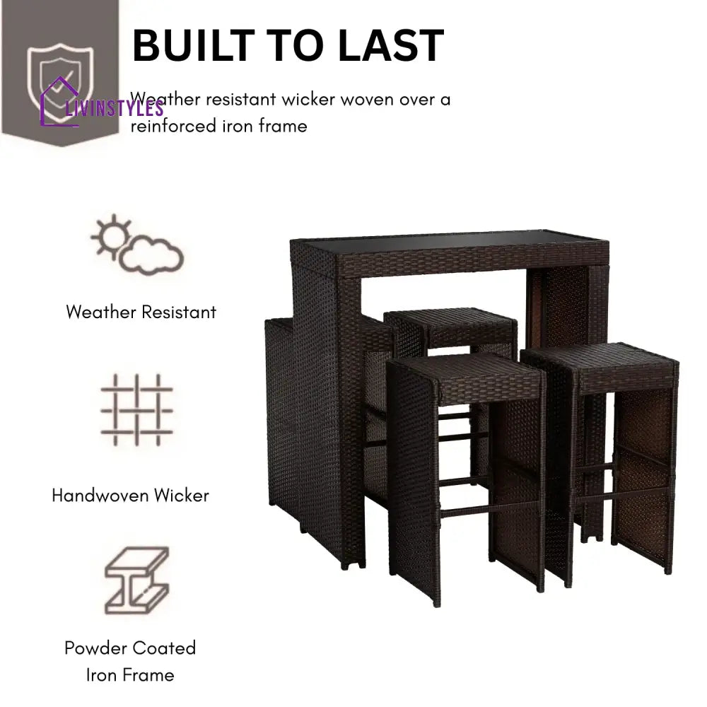 Xia 5-Piece Outdoor Rattan Wicker Bar Set with Glass Top Table - Bar Set