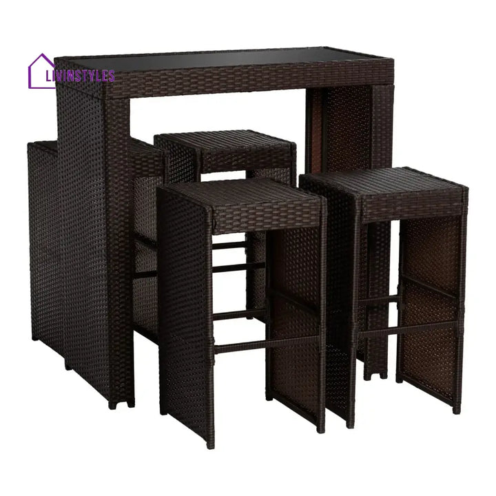 Xia 5-Piece Outdoor Rattan Wicker Bar Set with Glass Top Table - Bar Set