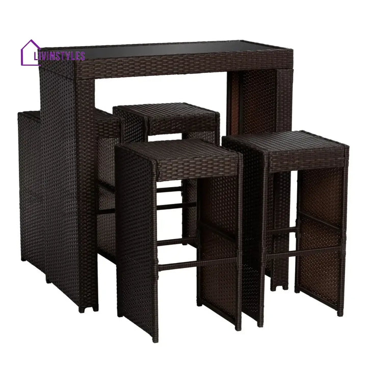 Xia 5-Piece Outdoor Rattan Wicker Bar Set with Glass Top Table - Bar Set