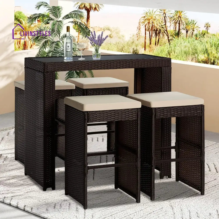 Xia 5-Piece Outdoor Rattan Wicker Bar Set with Glass Top Table - Bar Set